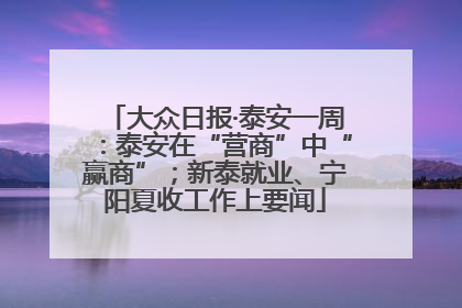 大众日报·泰安一周：泰安在“营商”中“赢商”；新泰就业、宁阳夏收工作上要闻