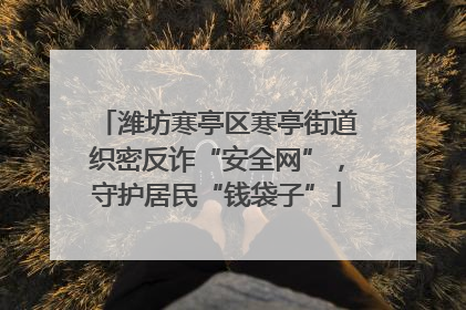潍坊寒亭区寒亭街道织密反诈“安全网”，守护居民“钱袋子”